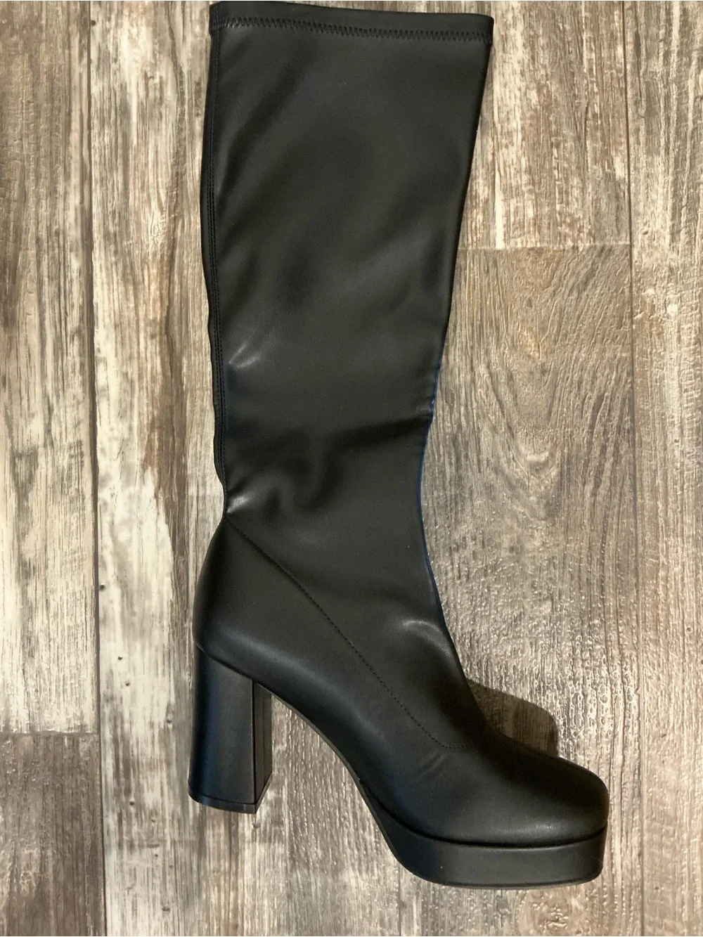 Women's Black Over-the-Knee Platform Block Heel Boots Size 42= US 9-9.5